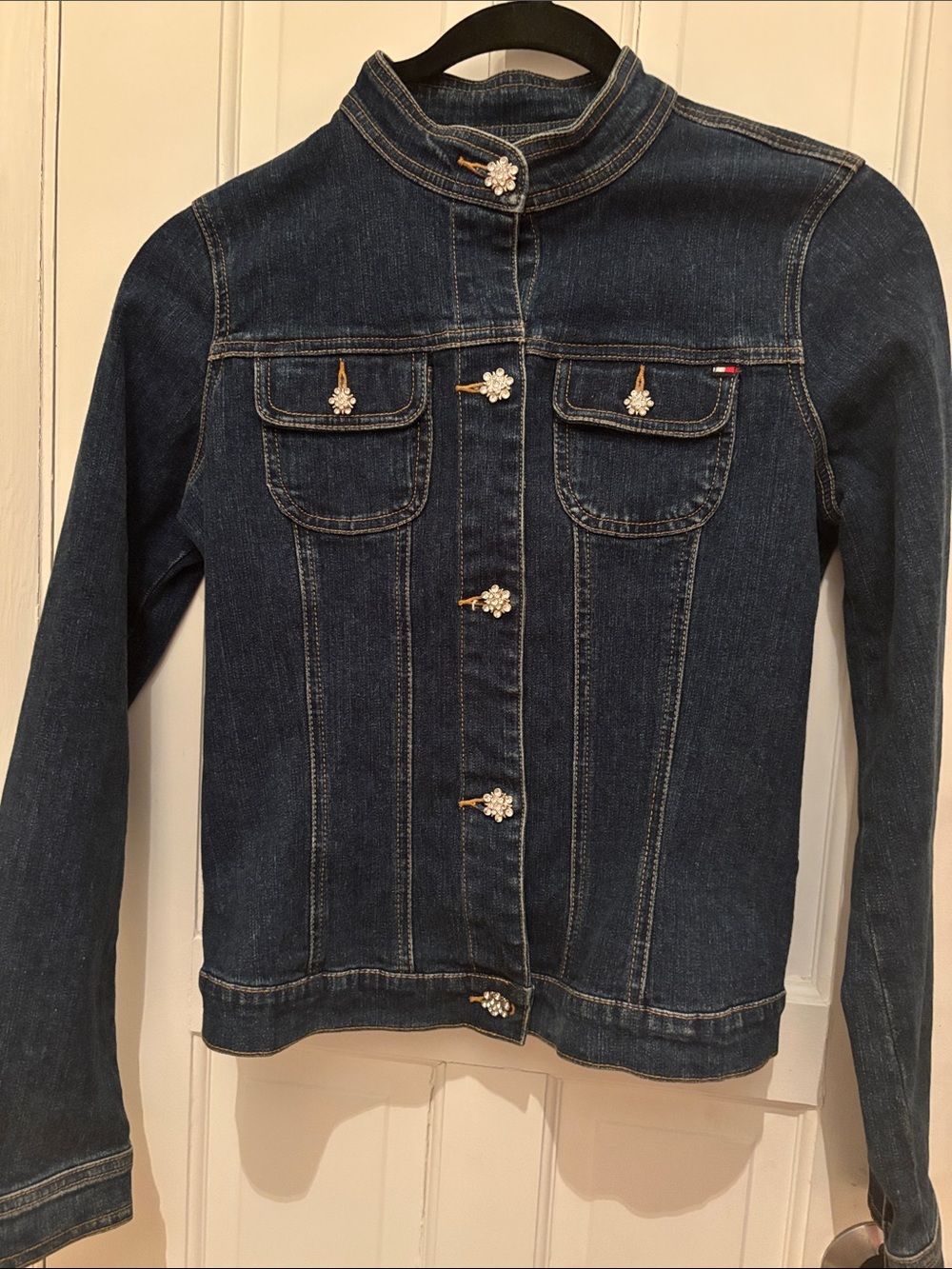 Vintage 90’s rhinestone floral buttons denim Jean jacket